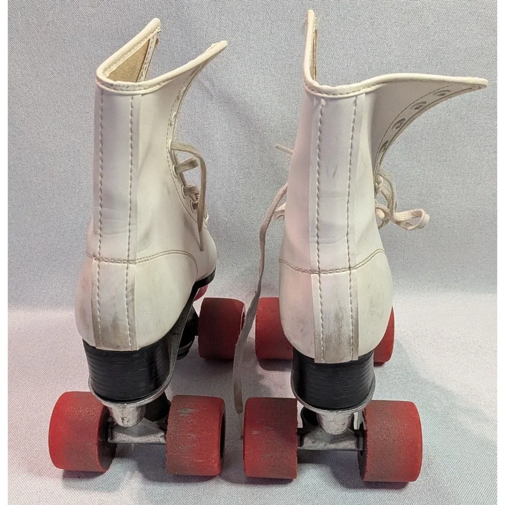 Roller Derby Quad Skates Womens 8 White Fair Vintage Red Wheels High Top